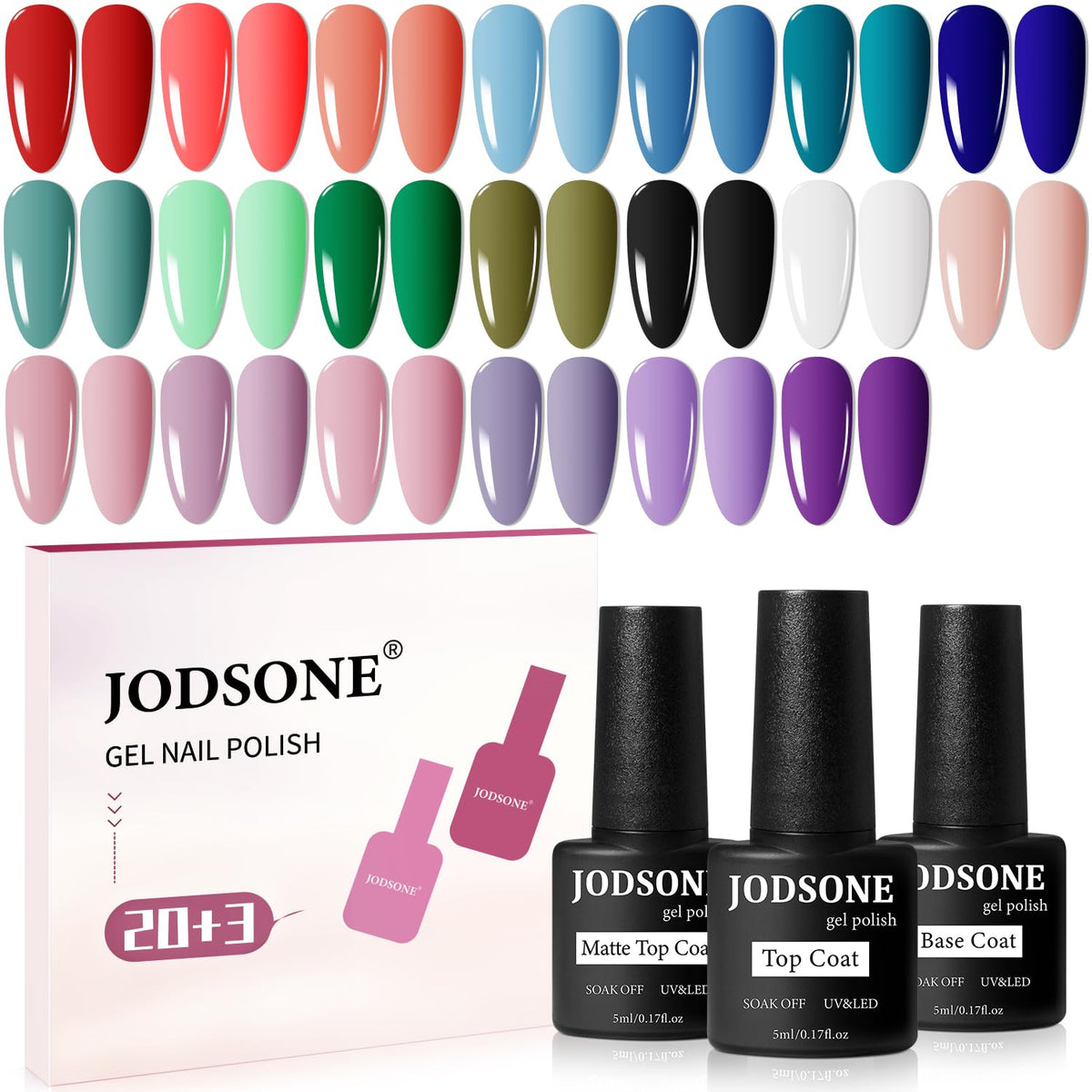 JODSONE 23pcs gel nail polish set color assortment for vibrant manicures.