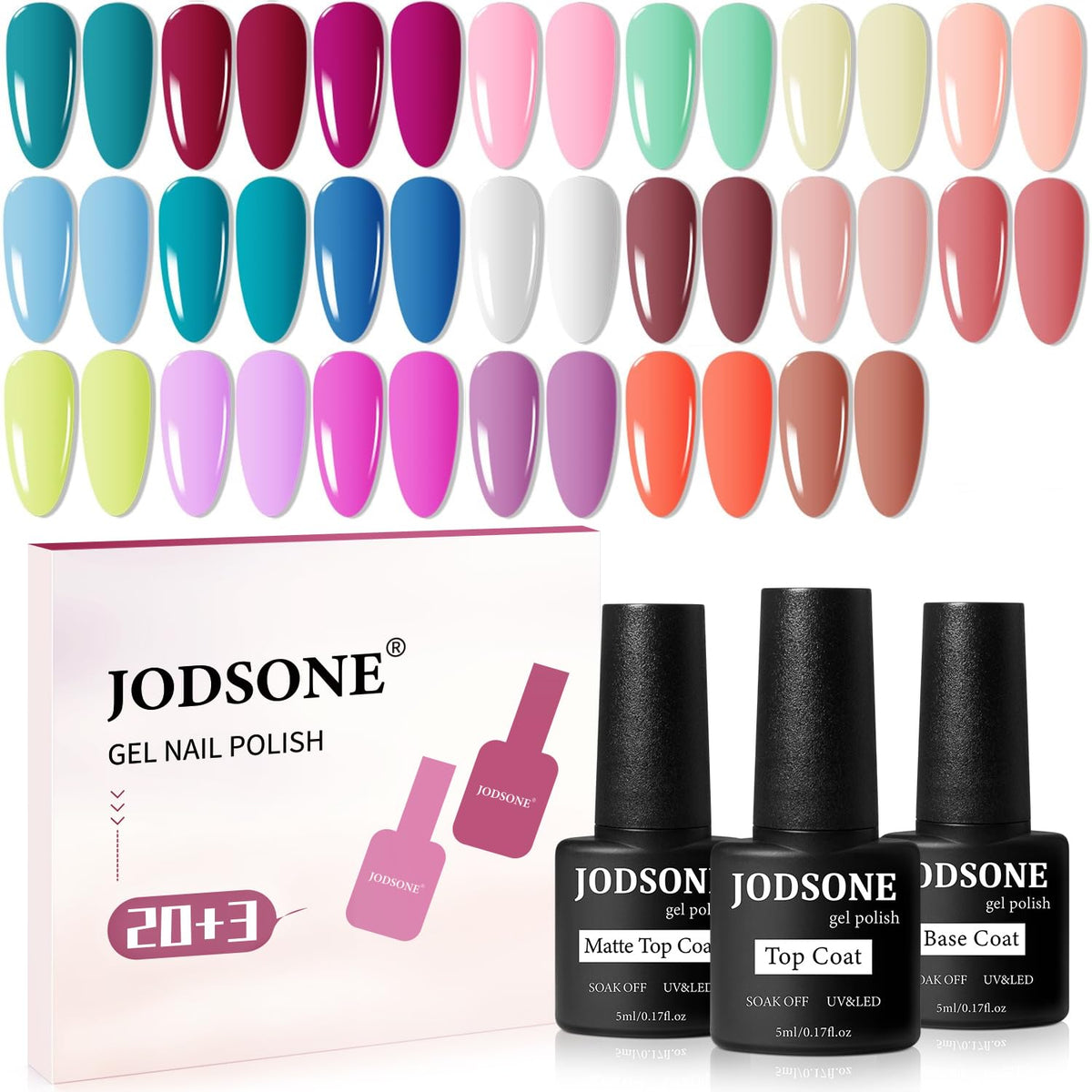 JODSONE 23-piece gel polish kit with vibrant colors for at-home manicures