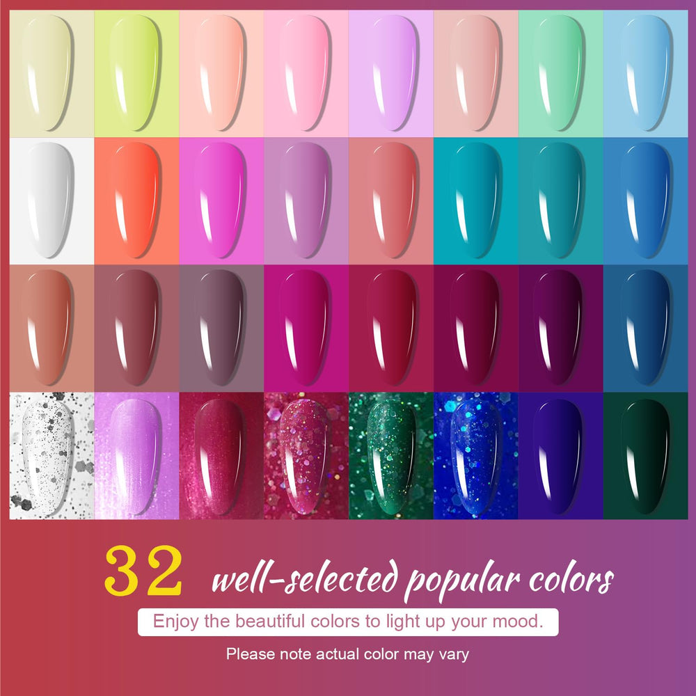JODSONE 32-colors gel polish palette ready for versatile seasonal nail designs.