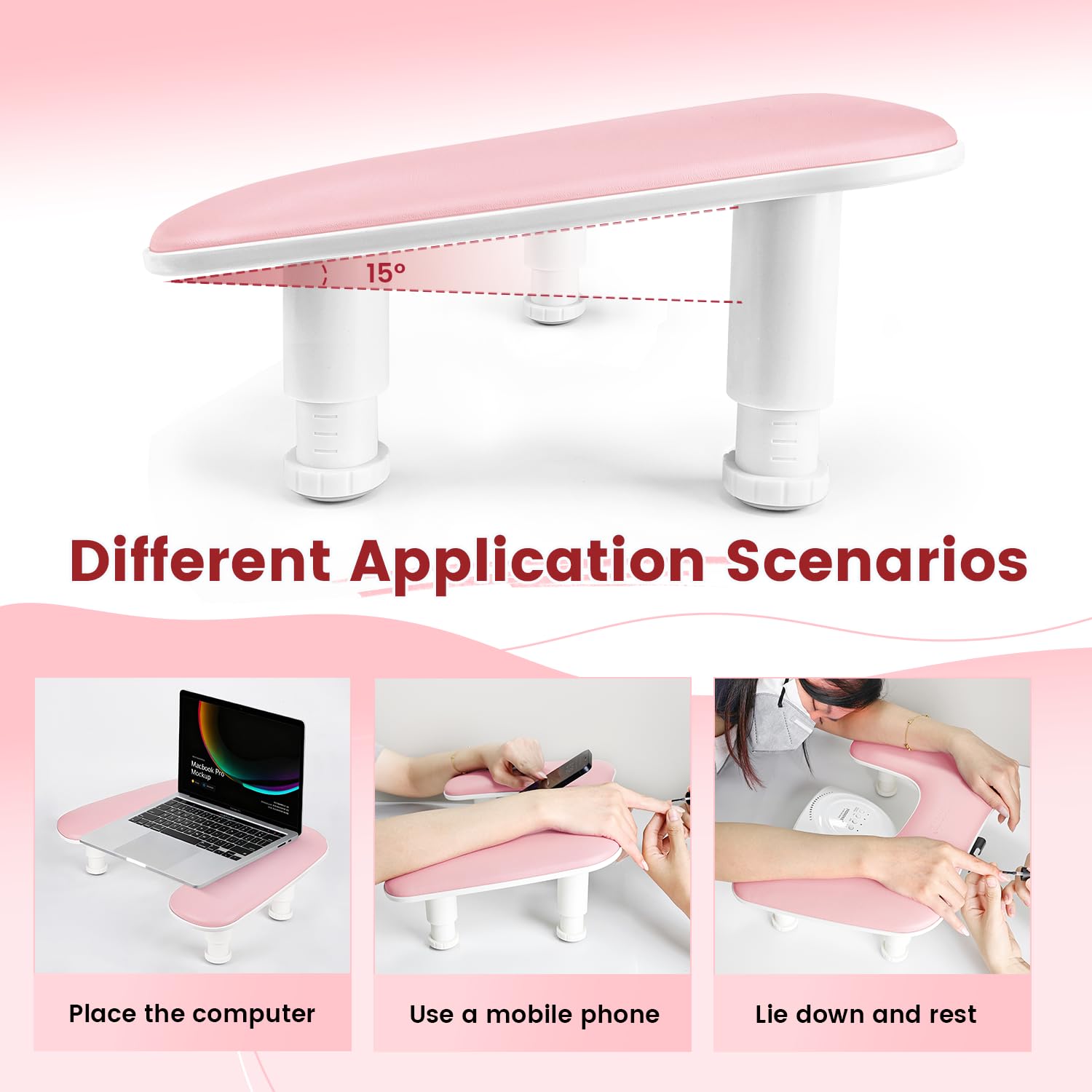 JODSONE adjustable-height arm rest with three levels for customized comfort.