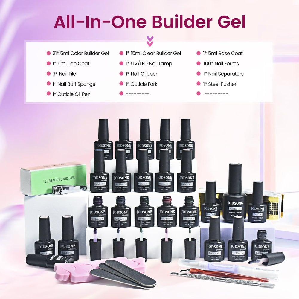 JODSONE builder gel kit UV lamp enables quick curing for efficient at-home manicures.