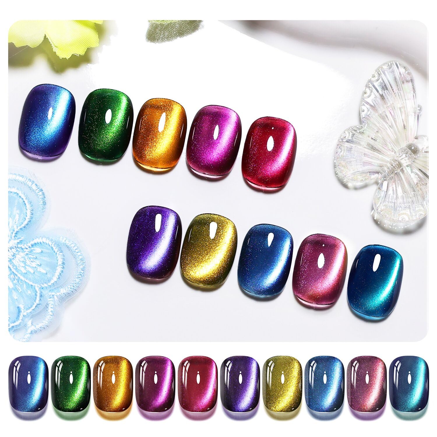JODSONE cat-eye gel polish blue swatch with magnetic effect for bold nails