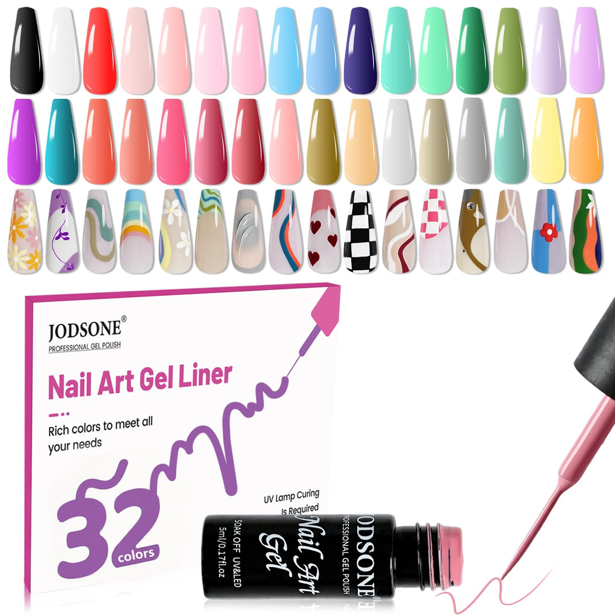 JODSONE gel art liner orange pigments with thin brush for precise nail detailing.