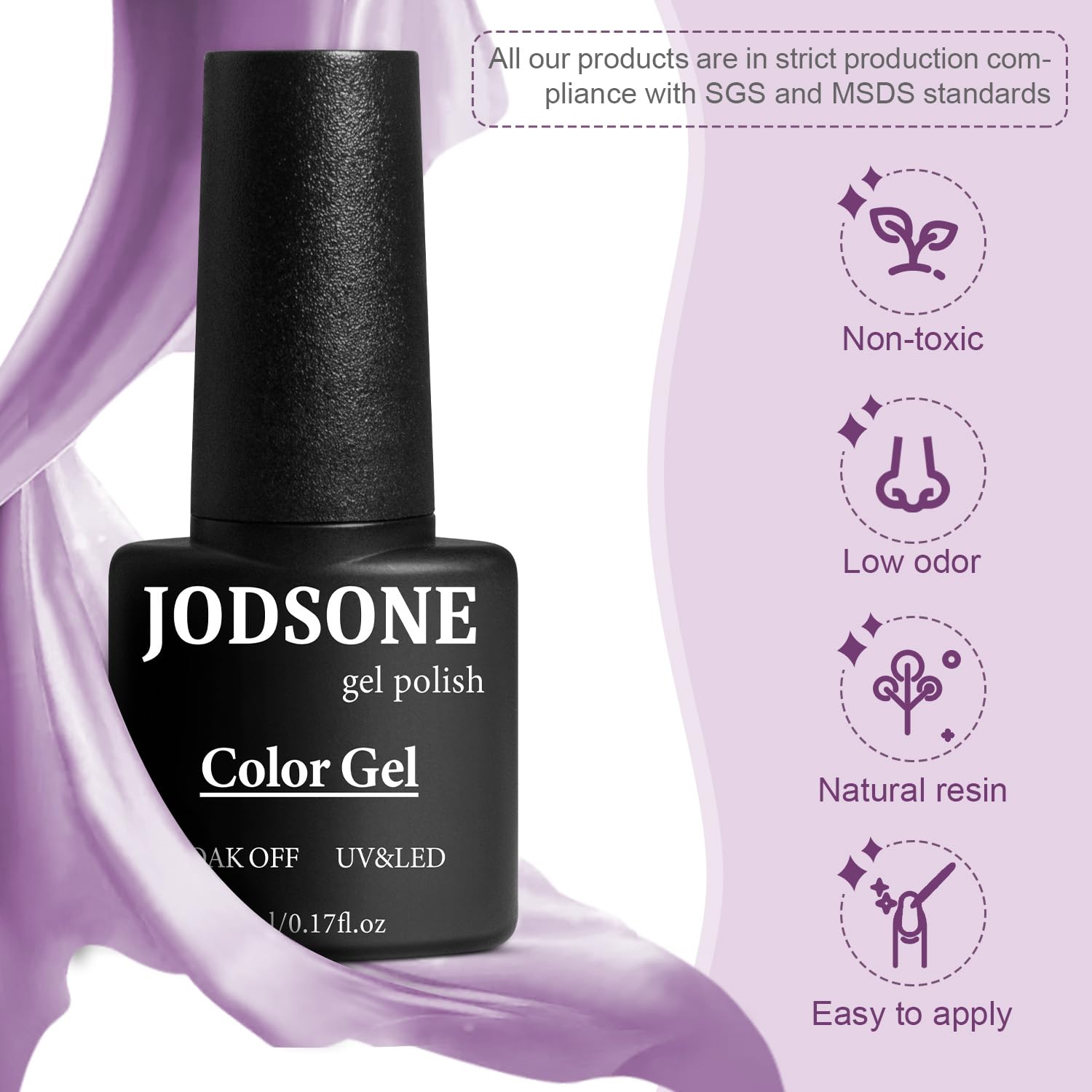 JODSONE gel nail polish kit 60 pcs base-and-top-coats close-up demonstrates glossy, durable finish.