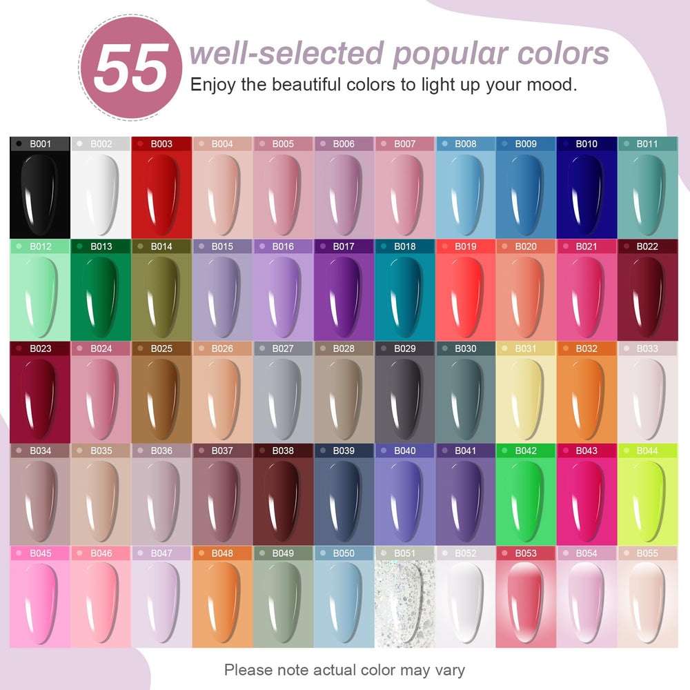 JODSONE gel nail polish kit 60 pcs color-swatches showcase shade range for versatile looks.