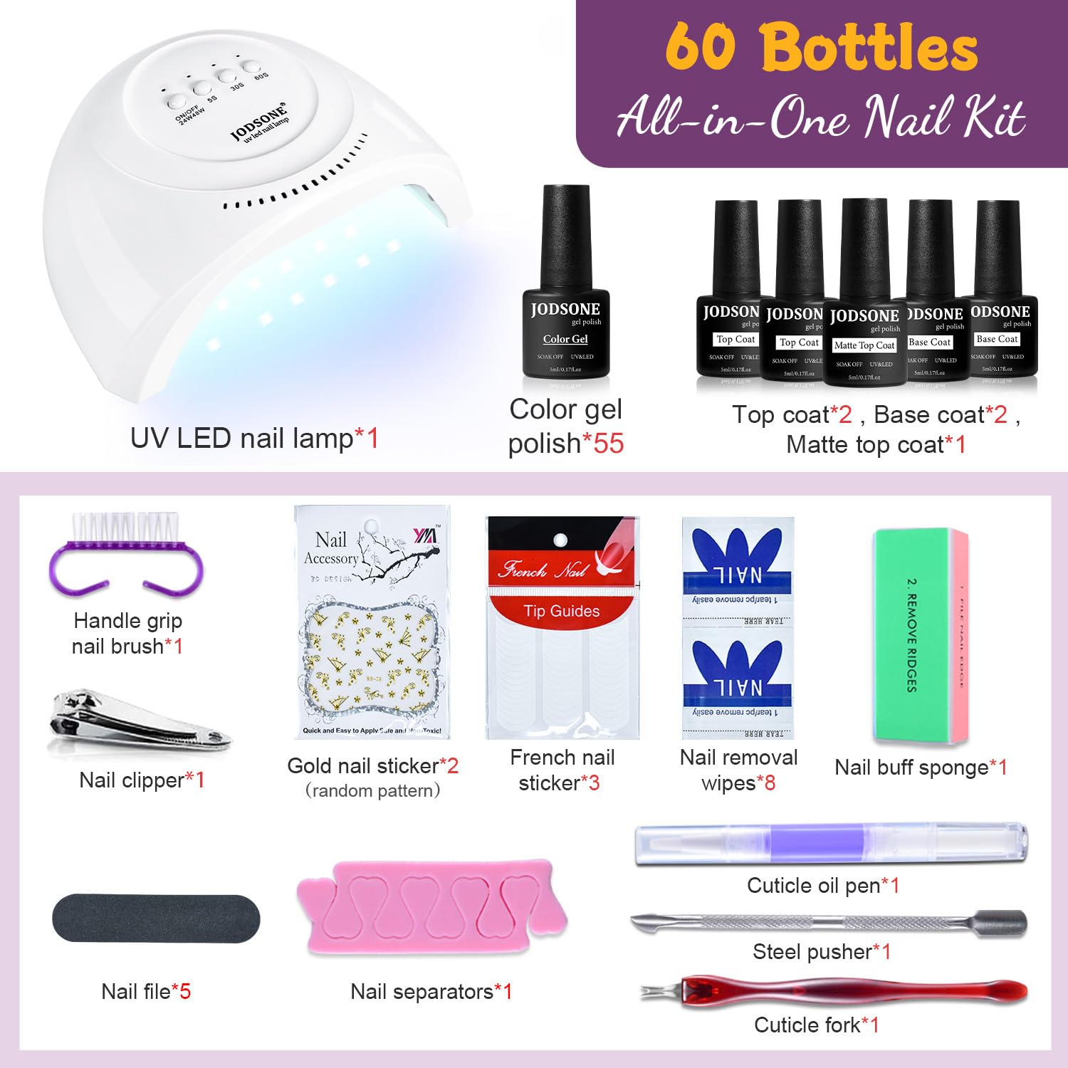 JODSONE gel nail polish kit 60 pcs lamp-area highlights the smart UV lamp in action.
