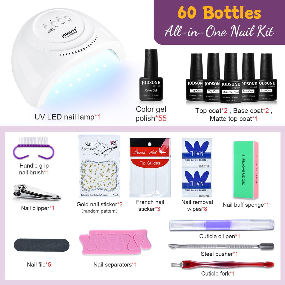 JODSONE gel nail polish kit 60 pcs lamp-area highlights the smart UV lamp in action.