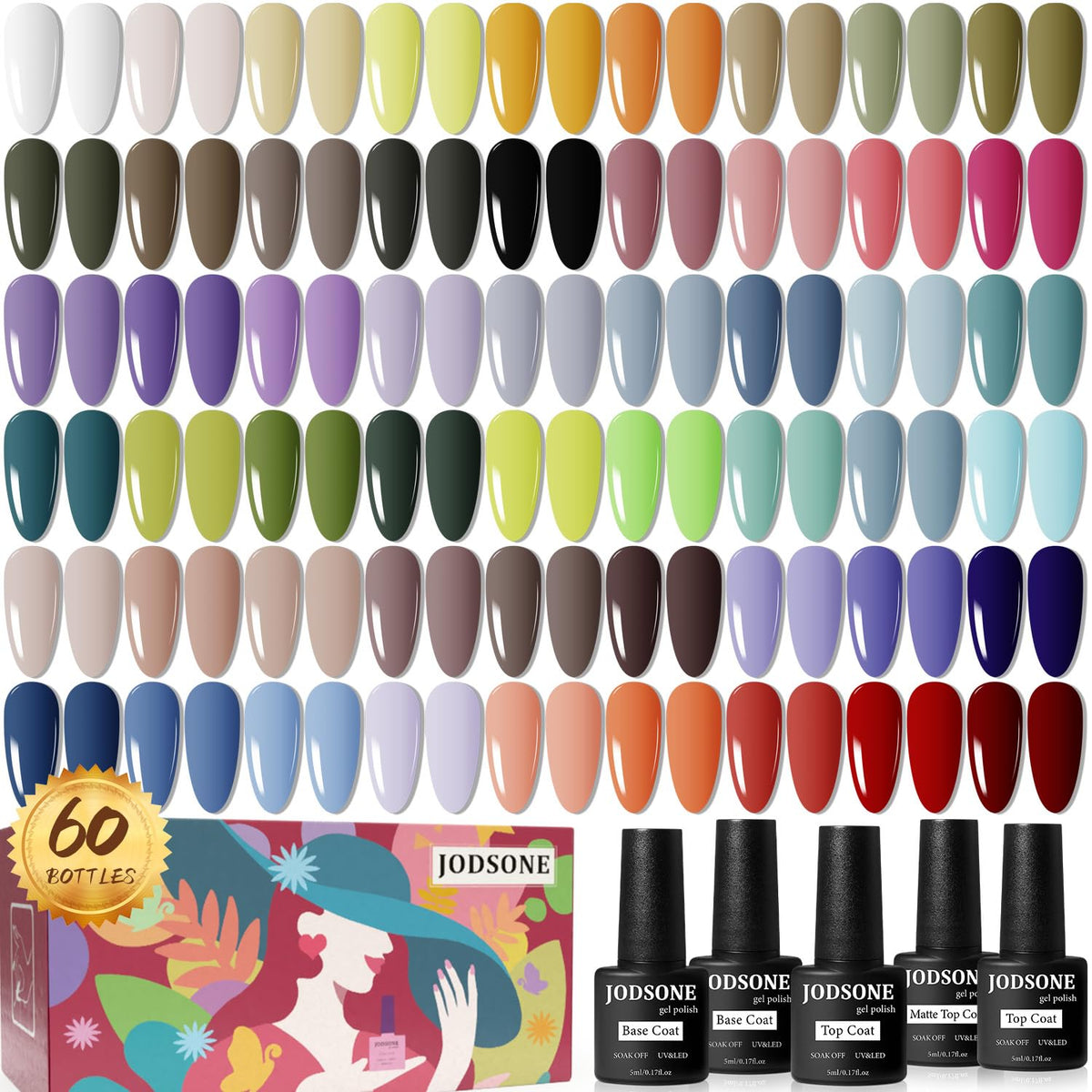 JODSONE gel nail polish set packaging shows a vibrant all-season color collection for gifting and gifting ideas