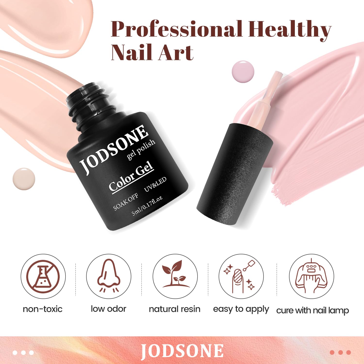 JODSONE glossy top coat bottle detail for long-lasting shine.