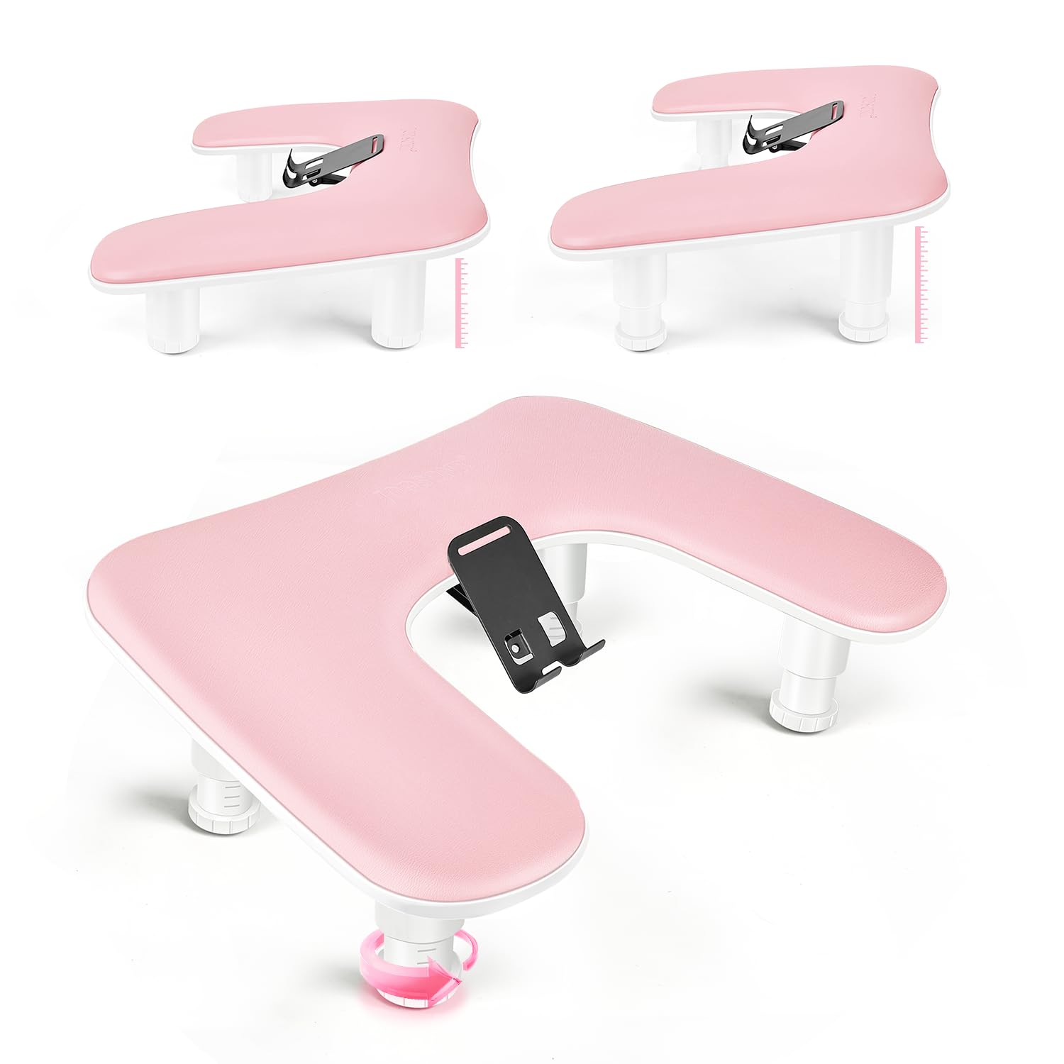 JODSONE pink U-shaped manicure arm rest provides comfortable home salon support.