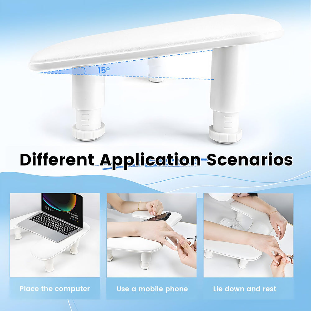 JODSONE adjustable-height manicure arm rest adapts to clients and seating.
