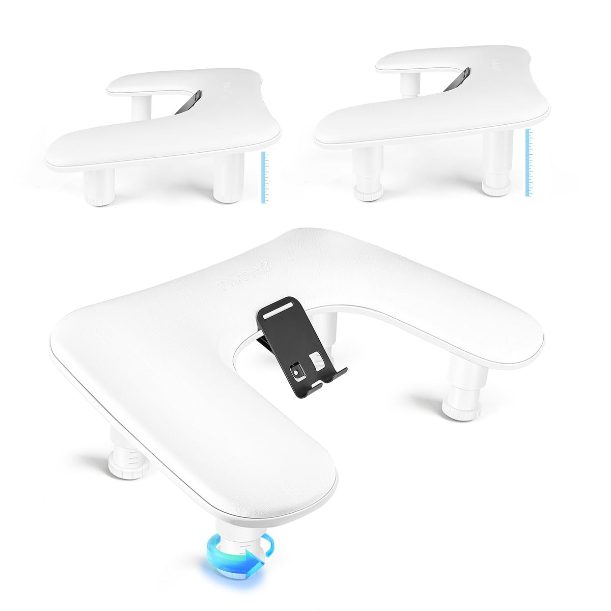 JODSONE U-shaped arm rest with built-in phone holder enables hands-free nail sessions.