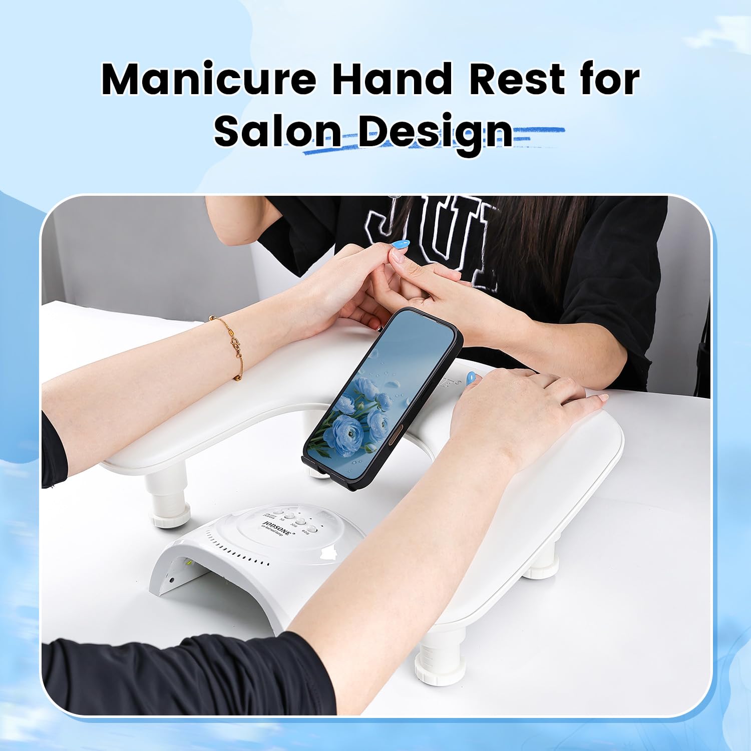 JODSONE ergonomic nail tech rest promotes comfortable positioning for precise art.
