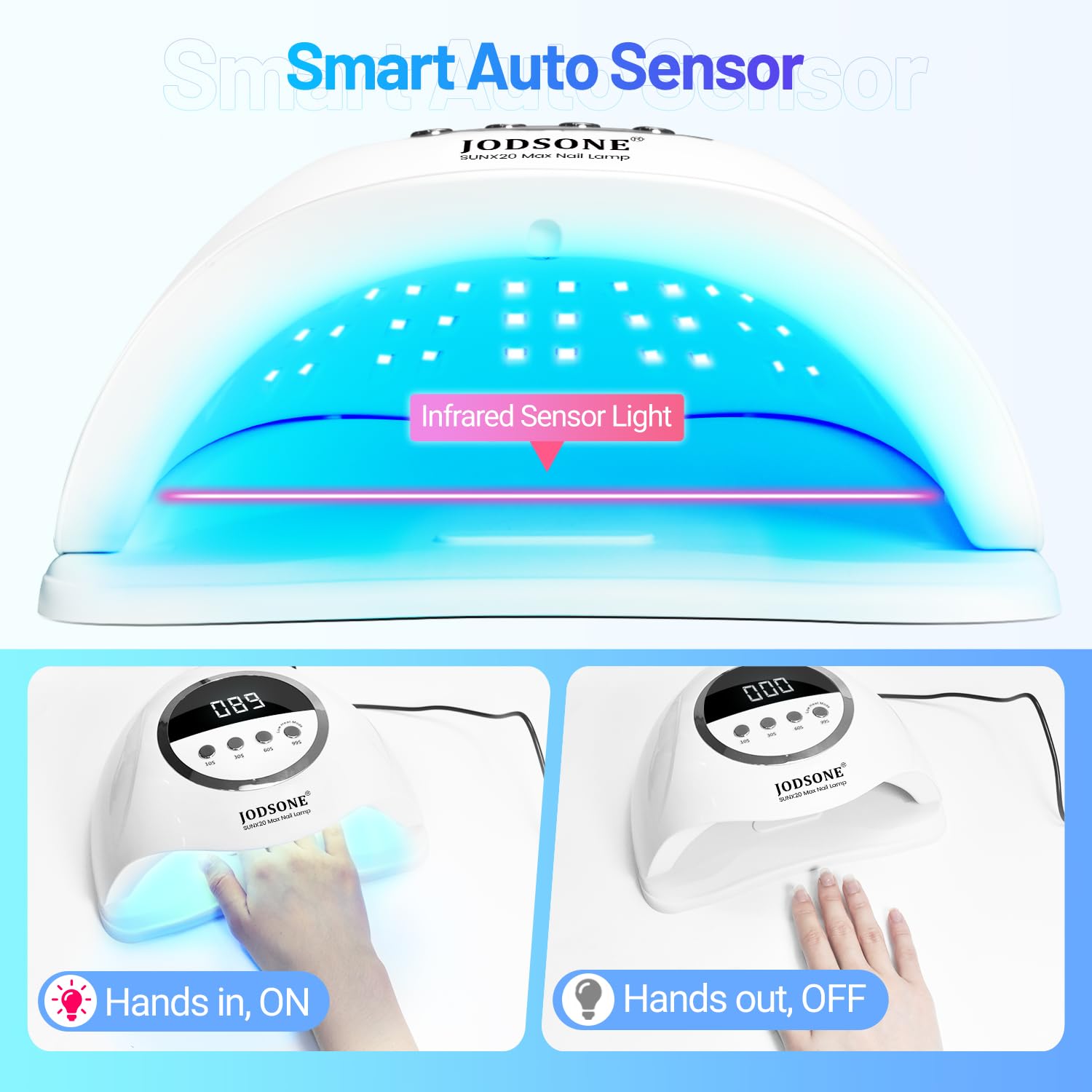 JODSONE U V LED Nail Lamp 320W | Gel Dryer with 72 Beads, 4 Timers, Auto Sensor
