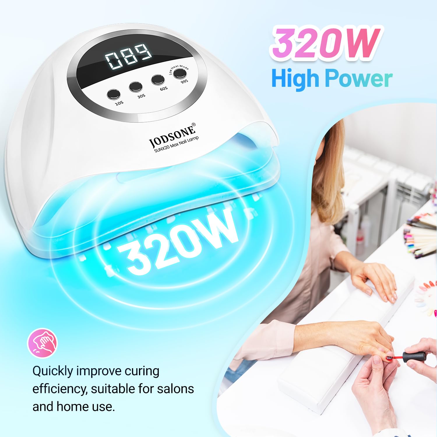 JODSONE U V LED Nail Lamp 320W | Gel Dryer with 72 Beads, 4 Timers, Auto Sensor