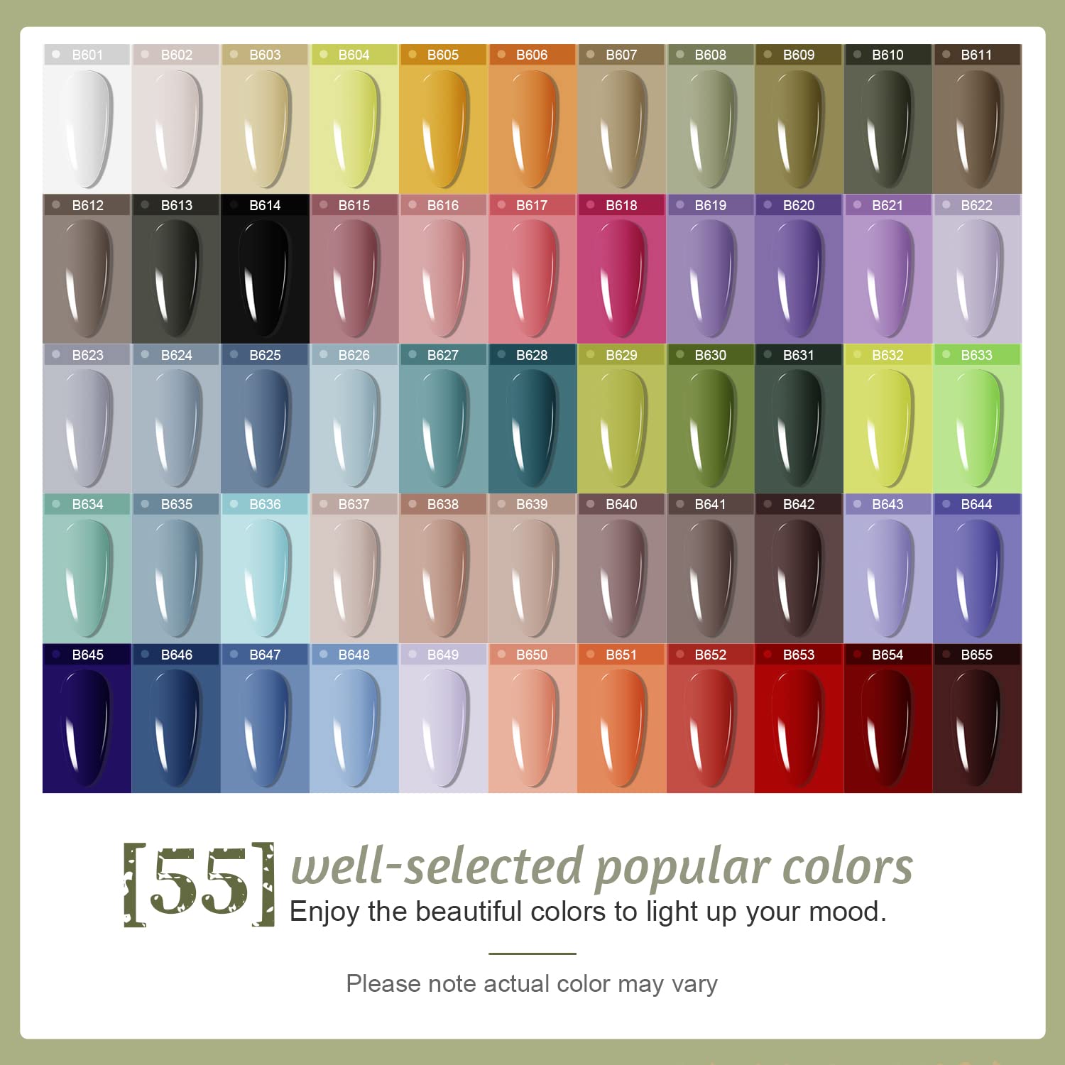 JODSONE 55 color gel polish bottles display vibrant palette for any season