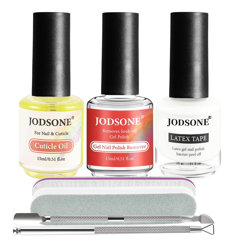 JODSONE gel nail remover kit packaging shows all-in-one at-home manicure solution.