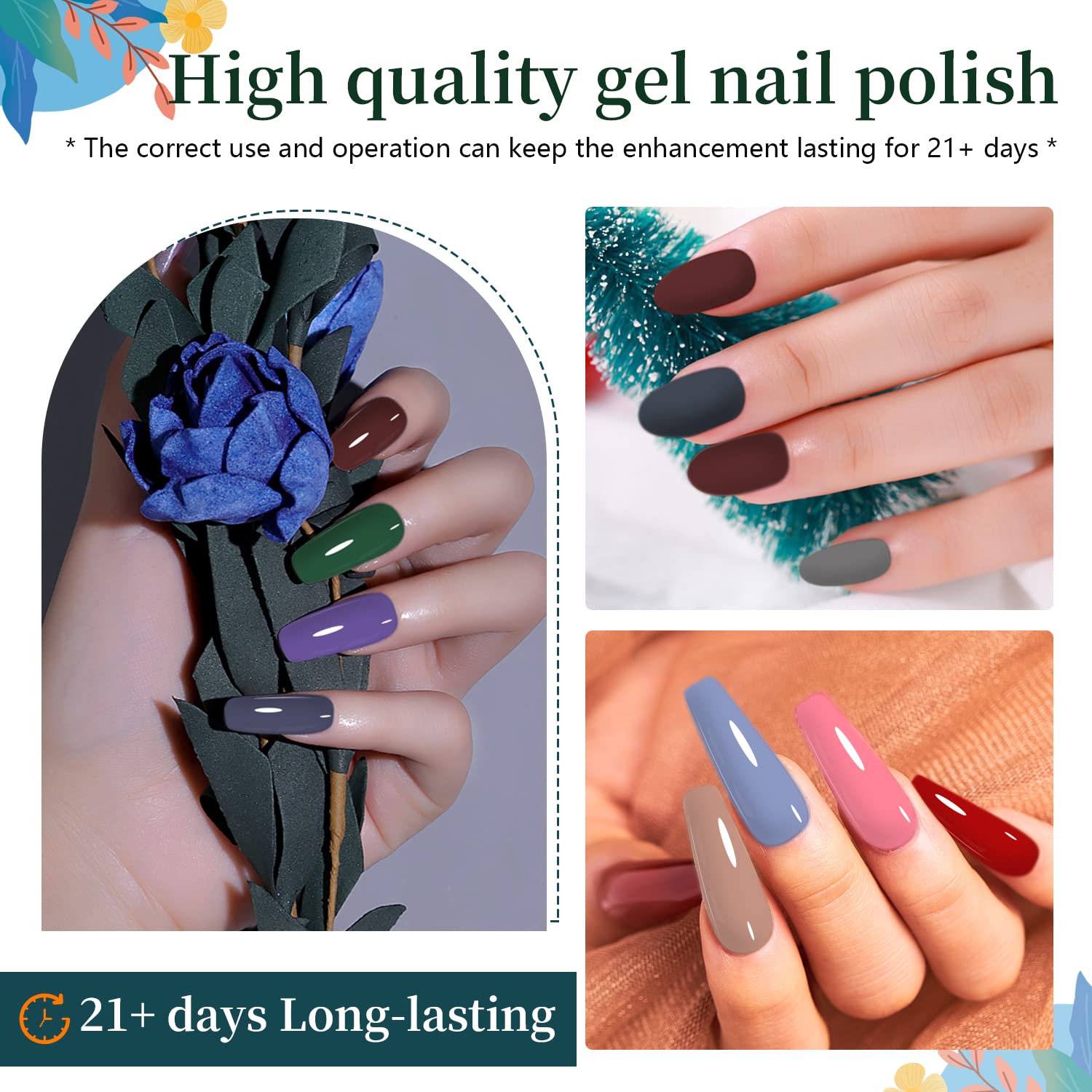 JODSONE matte and glitter top coats add texture and sparkle to nails.