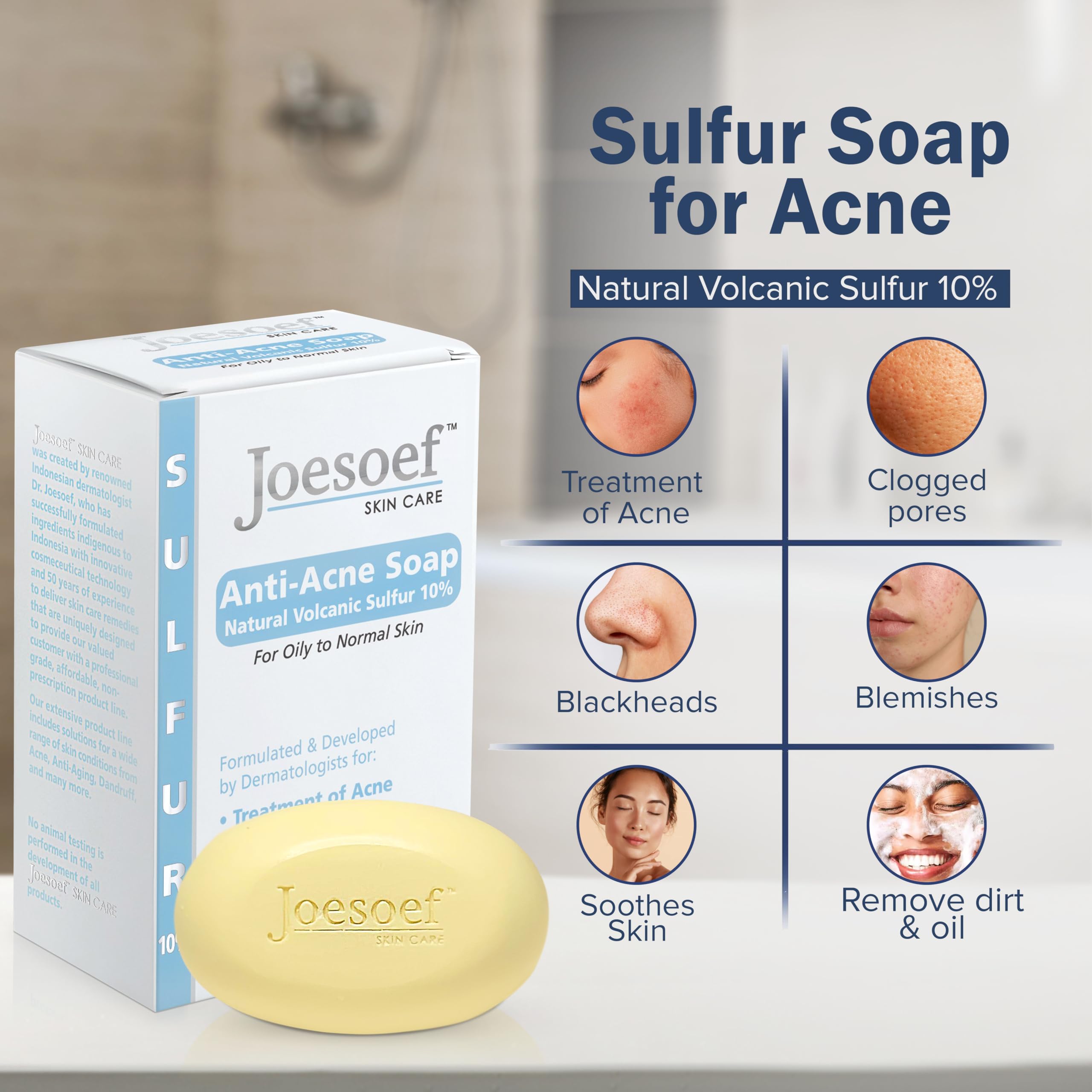 JOESOEF Anti-Acne Soap pack of 3 with box for easy routine.