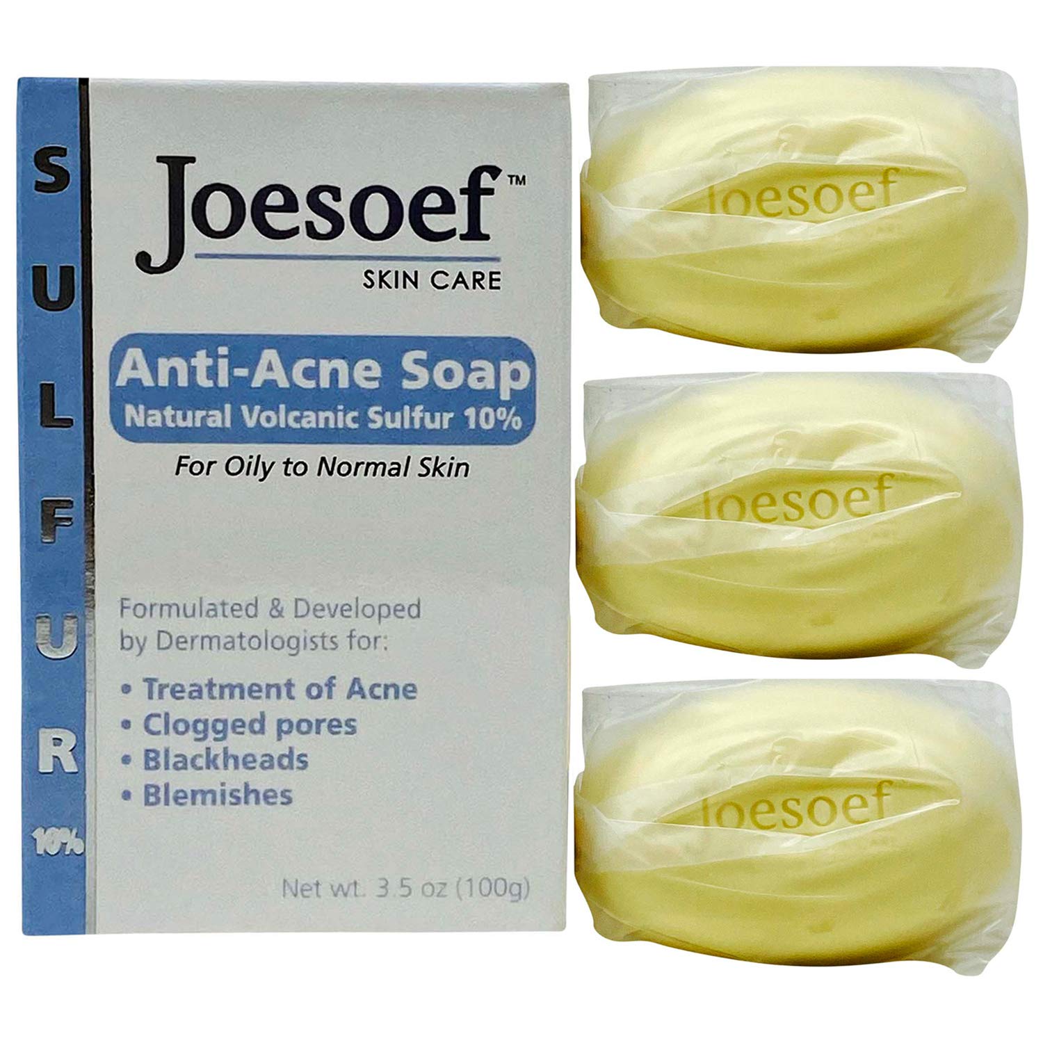 JOESOEF Anti-Acne Soap wooden soap dish closeup.