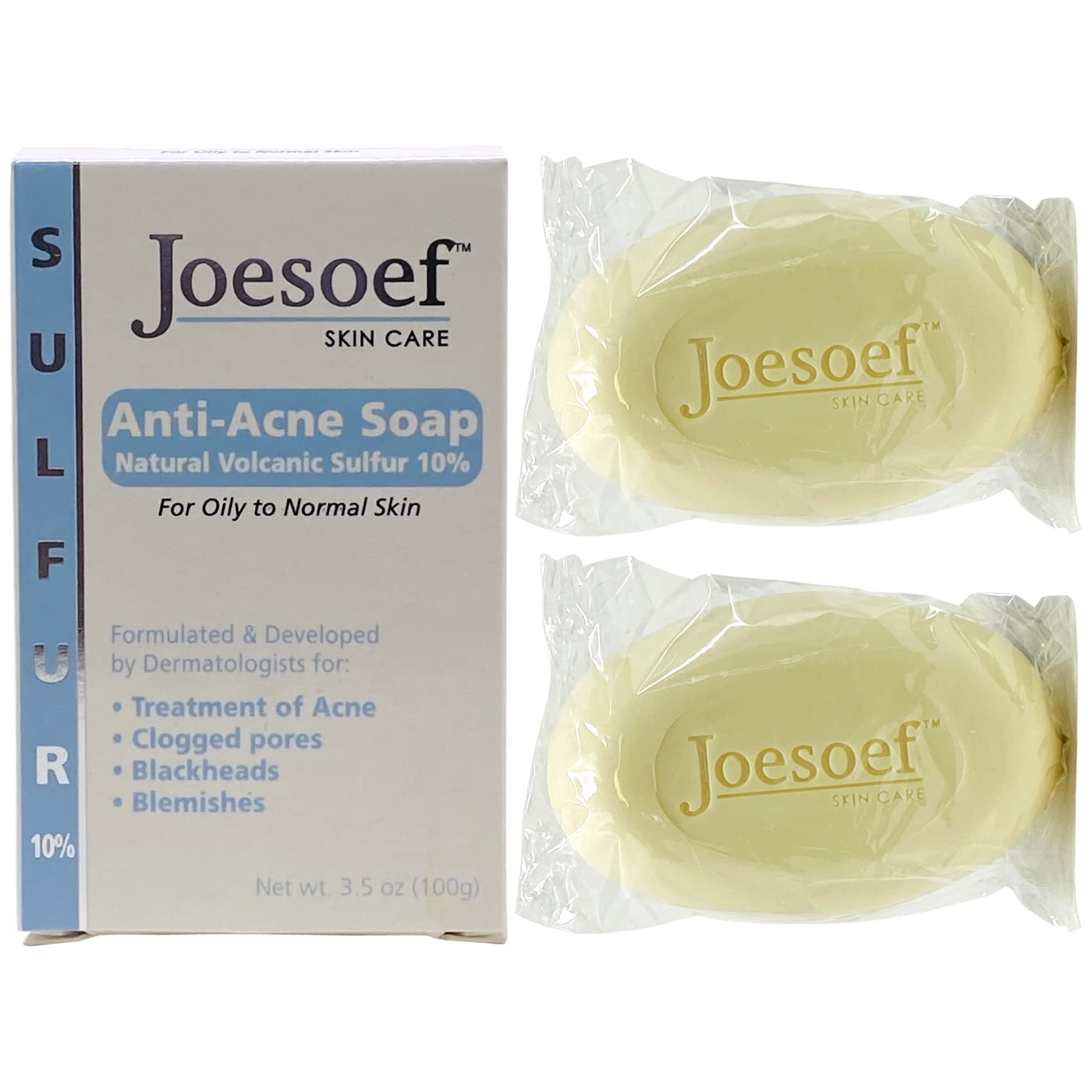 JOESOEF sulfur soap brand logo on packaging conveys trust