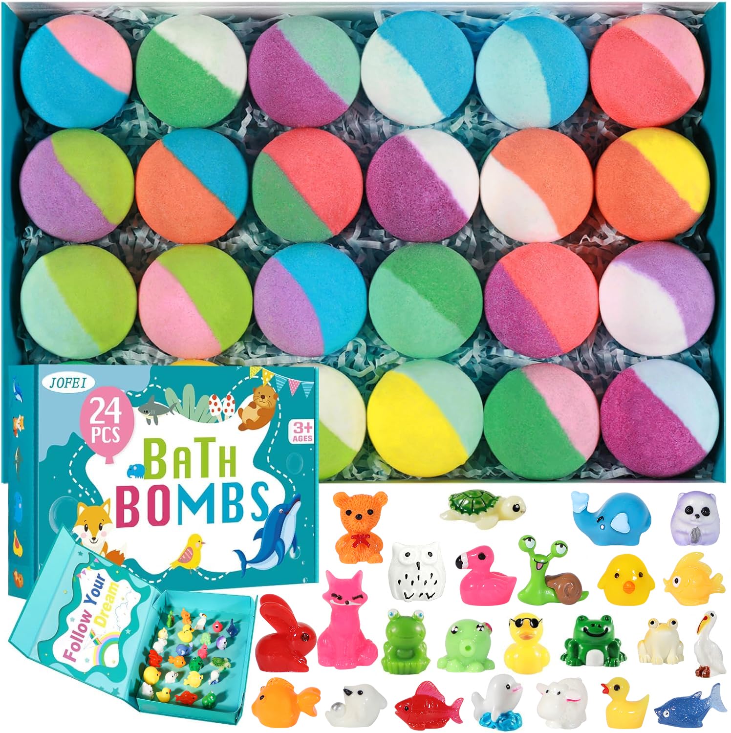 JOFEI bath bombs with surprise inside pack for kid-friendly bath time adventure