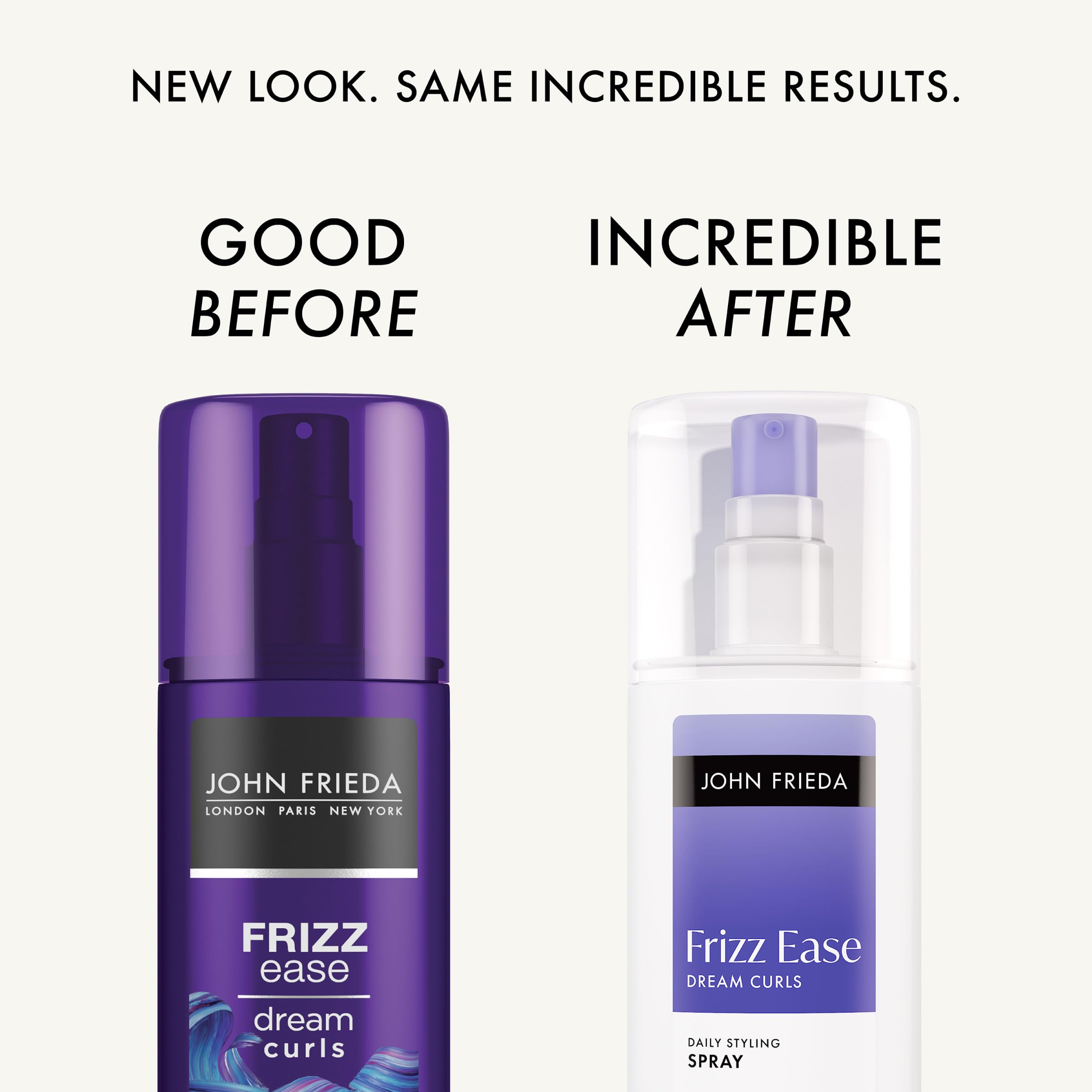John Frieda Dream Curls daily styling spray mist on hair illustrating second-day revival and texture