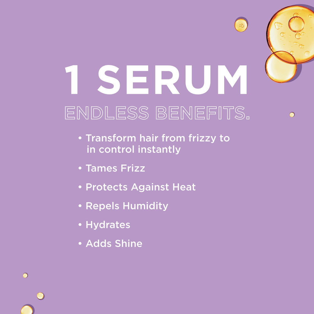 John Frieda Frizz Ease bottle with hair before and after frizz reduction