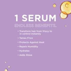 John Frieda Frizz Ease bottle with hair before and after frizz reduction