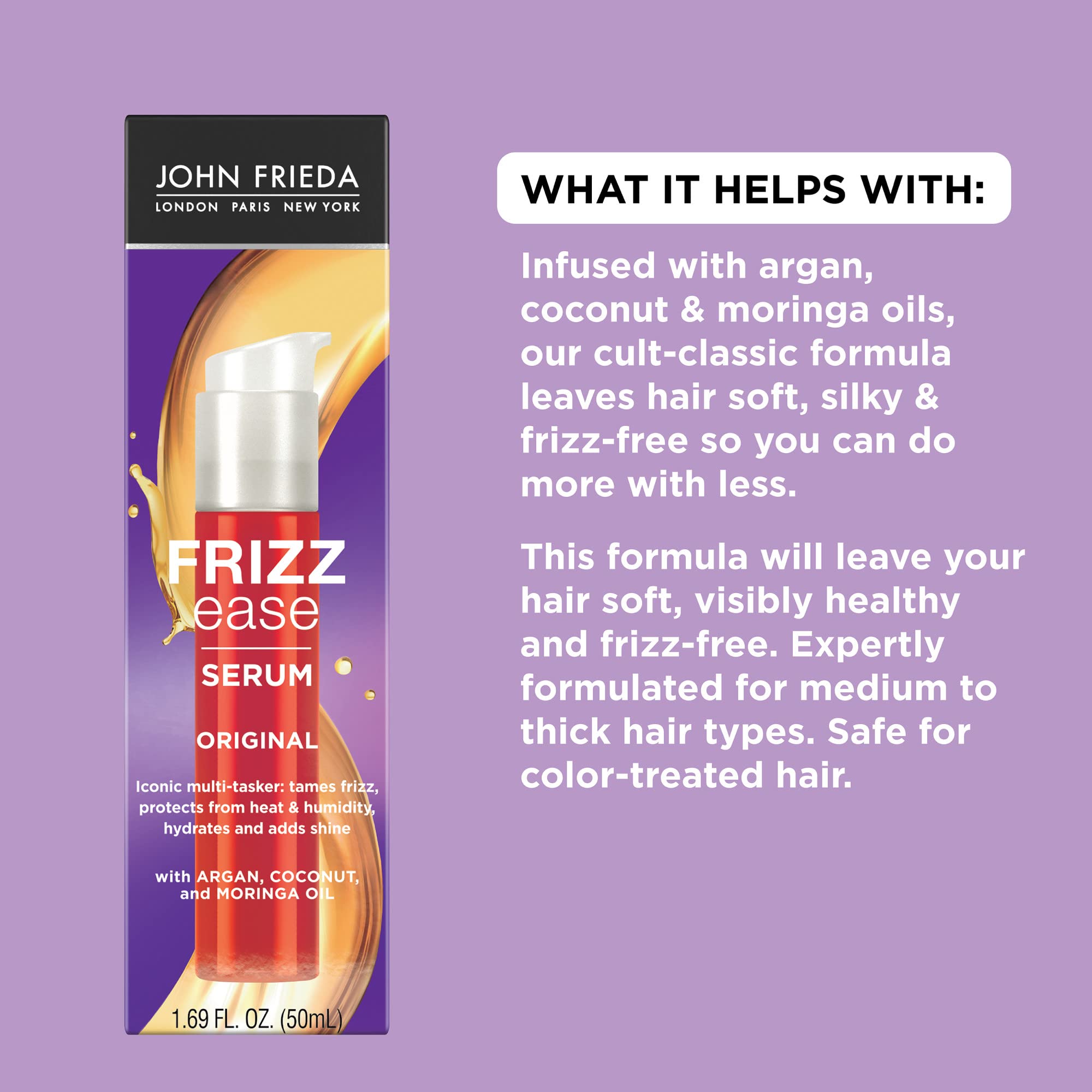 John Frieda Frizz Ease serum pump dispense shows easy application and even coverage
