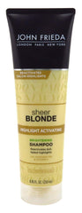 John Frieda Highlight Activating Shampoo label details for brighter lighter shades.