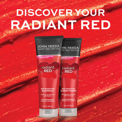 John Frieda Radiant Red Conditioner close-up highlights nourishing formula.