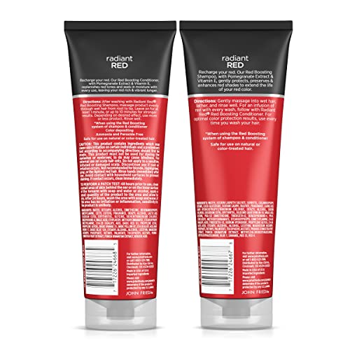 John Frieda Radiant Red Conditioner with Vitamin E enhances softness and shine.