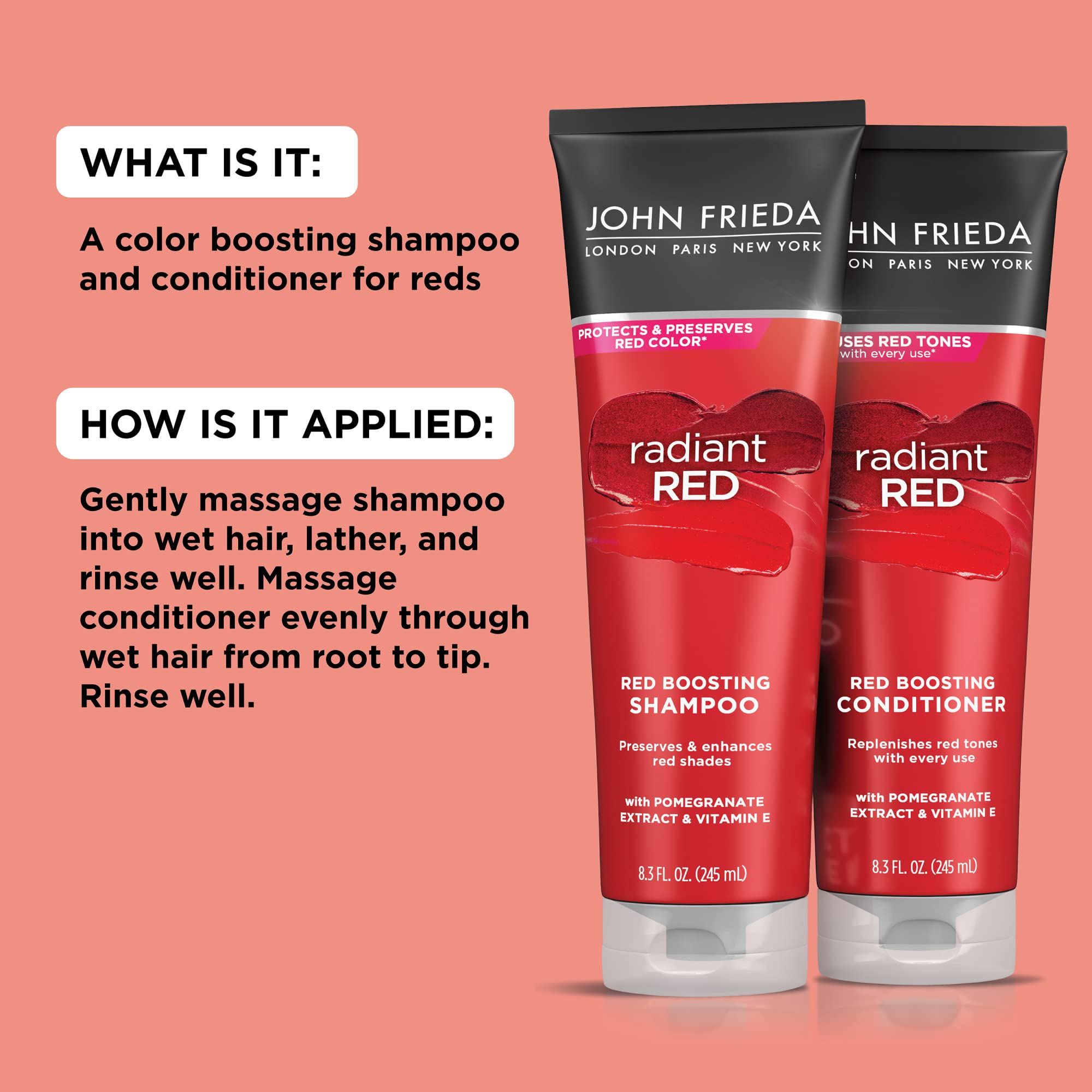 John Frieda Radiant Red hair glows with red vibrancy after use.