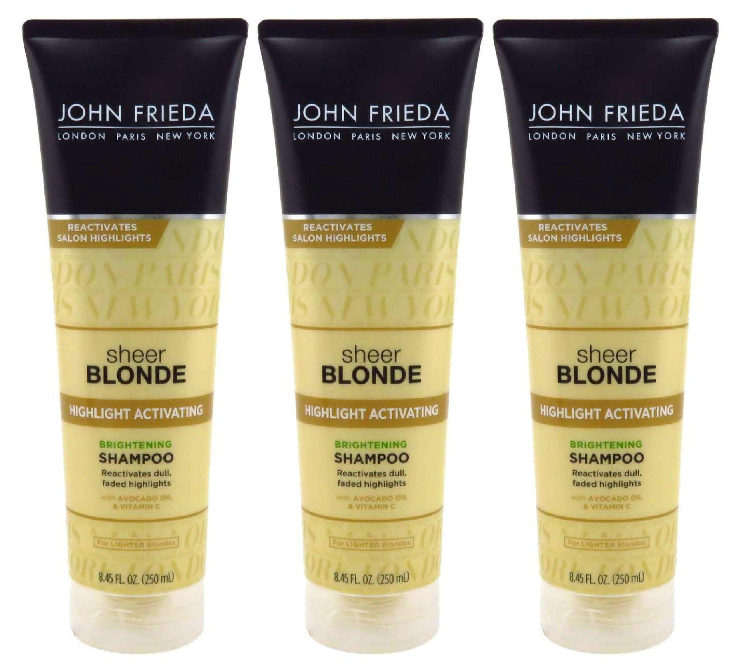 John Frieda Sheer Blonde 3-pack display showcases value and convenience.