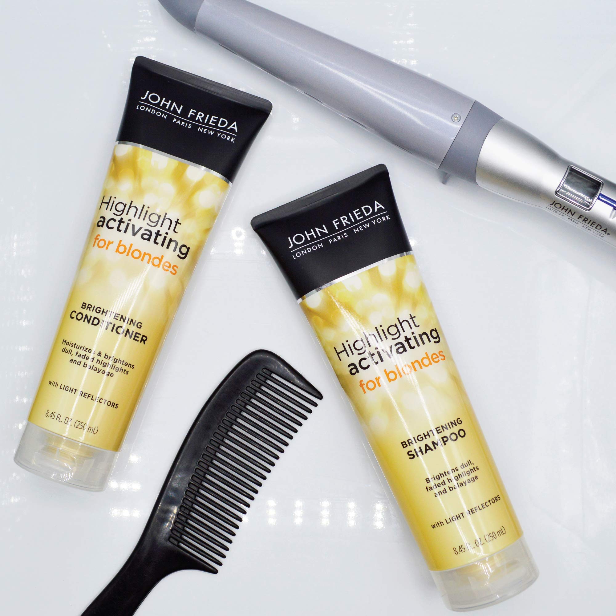 John Frieda Sheer Blonde close-up shows creamy texture and slip for detangling.