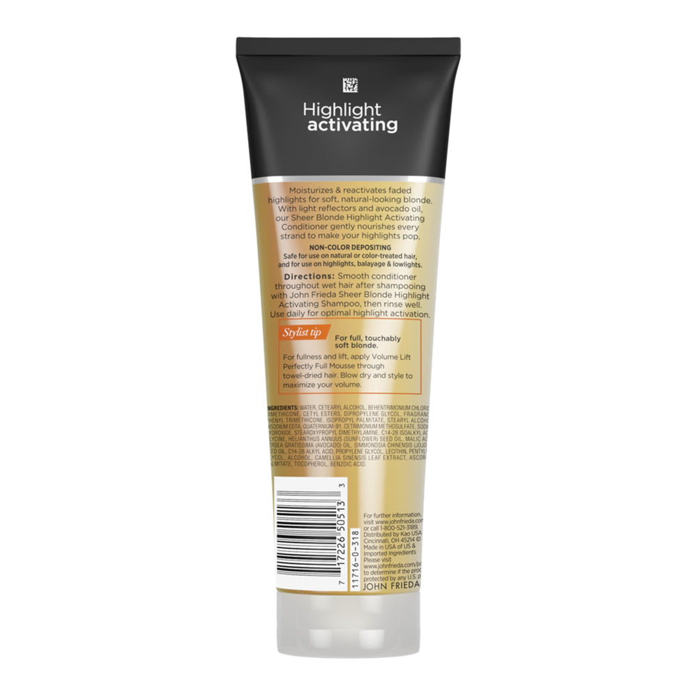 John Frieda Sheer Blonde conditioner pour capture highlights with smooth, hydrating application.