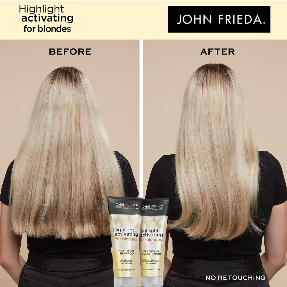 Lather close-up of John Frieda Sheer Blonde shampoo delivering soft, hydrated hair.
