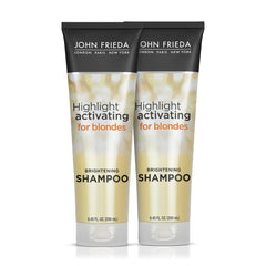 John Frieda Sheer Blonde Shampoo bottle on shelf for brighter multi-dimensional blonde tones.