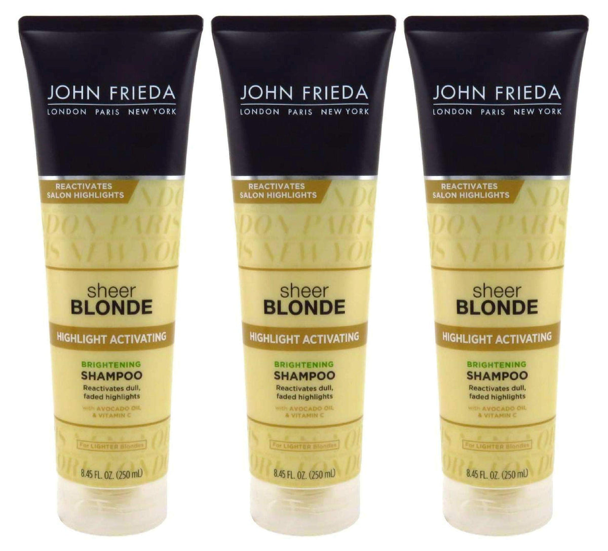 John Frieda Sheer Blonde Shampoo bottle front view for lighter blonde tones.