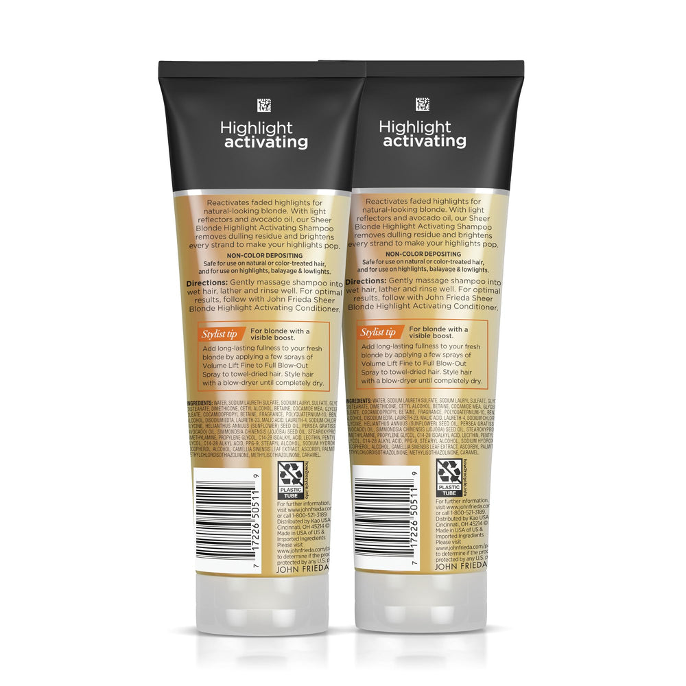Shampoo alongside conditioner for enhanced blonde results with John Frieda.