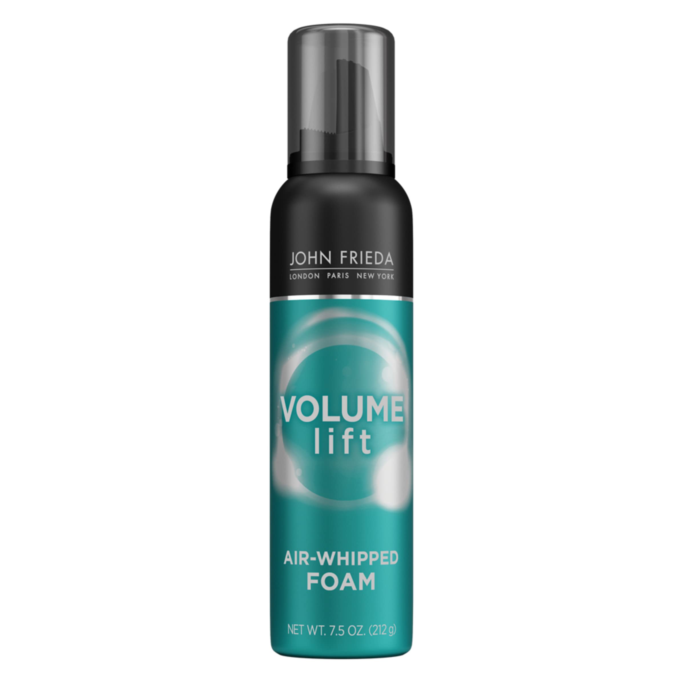 John Frieda Volume Lift Air Whipped Foam bottle delivers airy volume for fine hair.