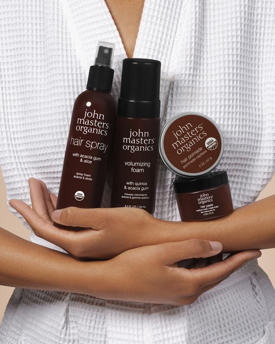 John Masters Organics nourishing formula supports hair health while shaping the style.