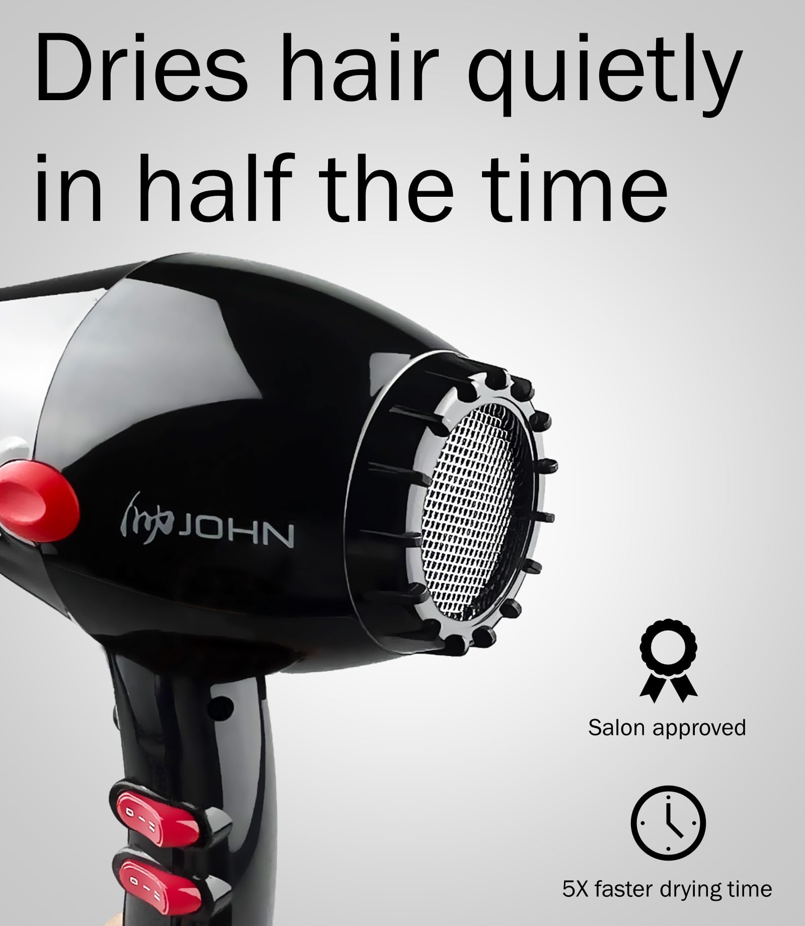 John Super Fast Drying Hair Dryer with narrow concentrator nozzle — precise heat for smooth styling