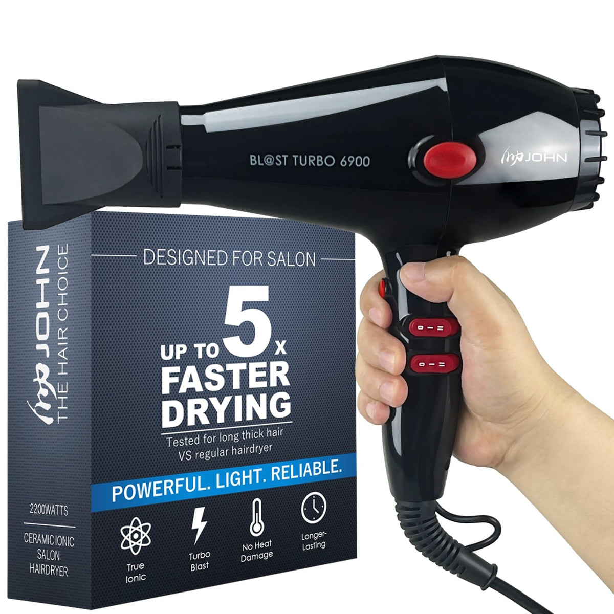 John Super Fast Drying Hair Dryer front view — powerful airflow for quick styling