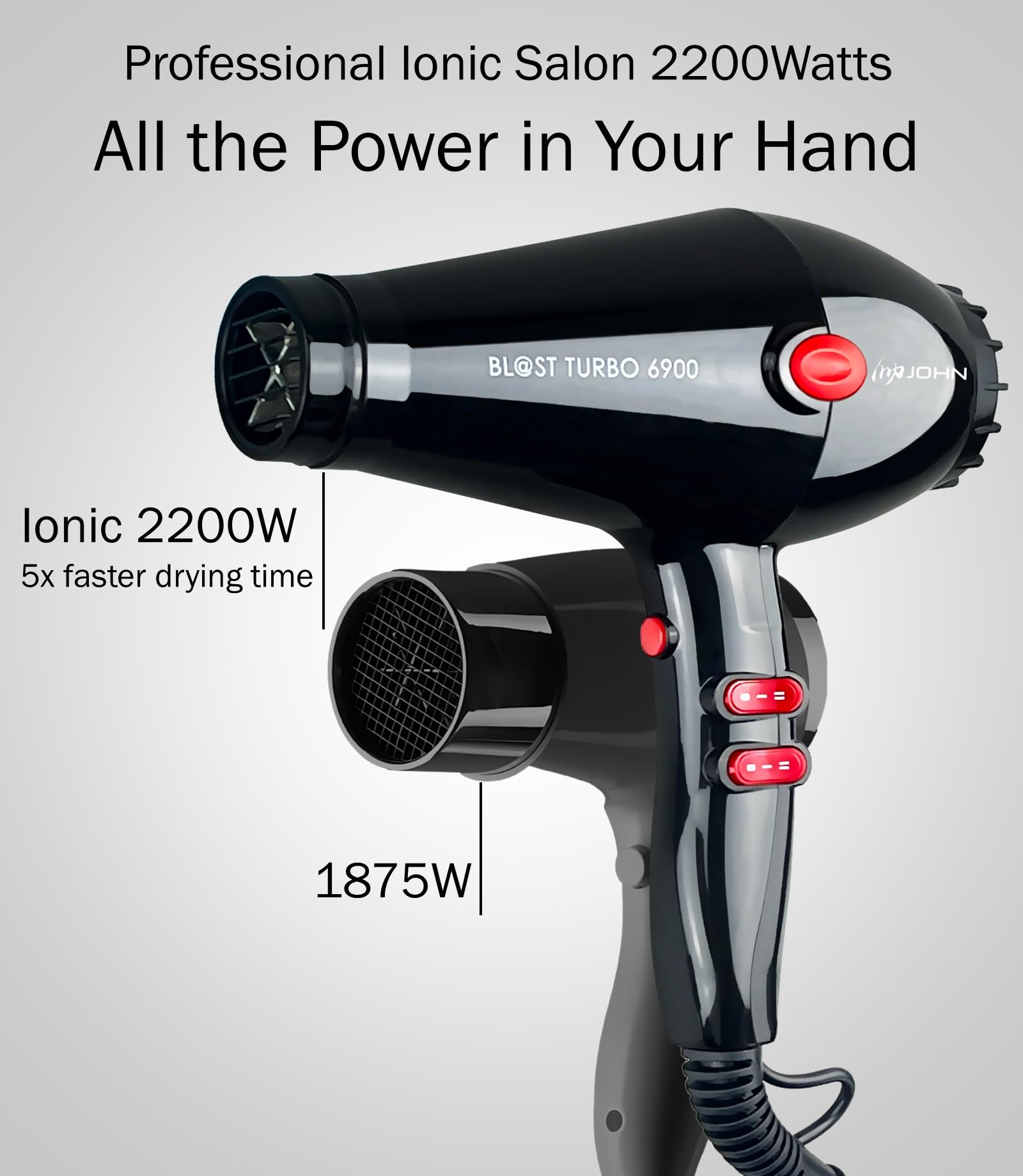 John Super Fast Drying Hair Dryer side view — ergonomic design for comfortable handling