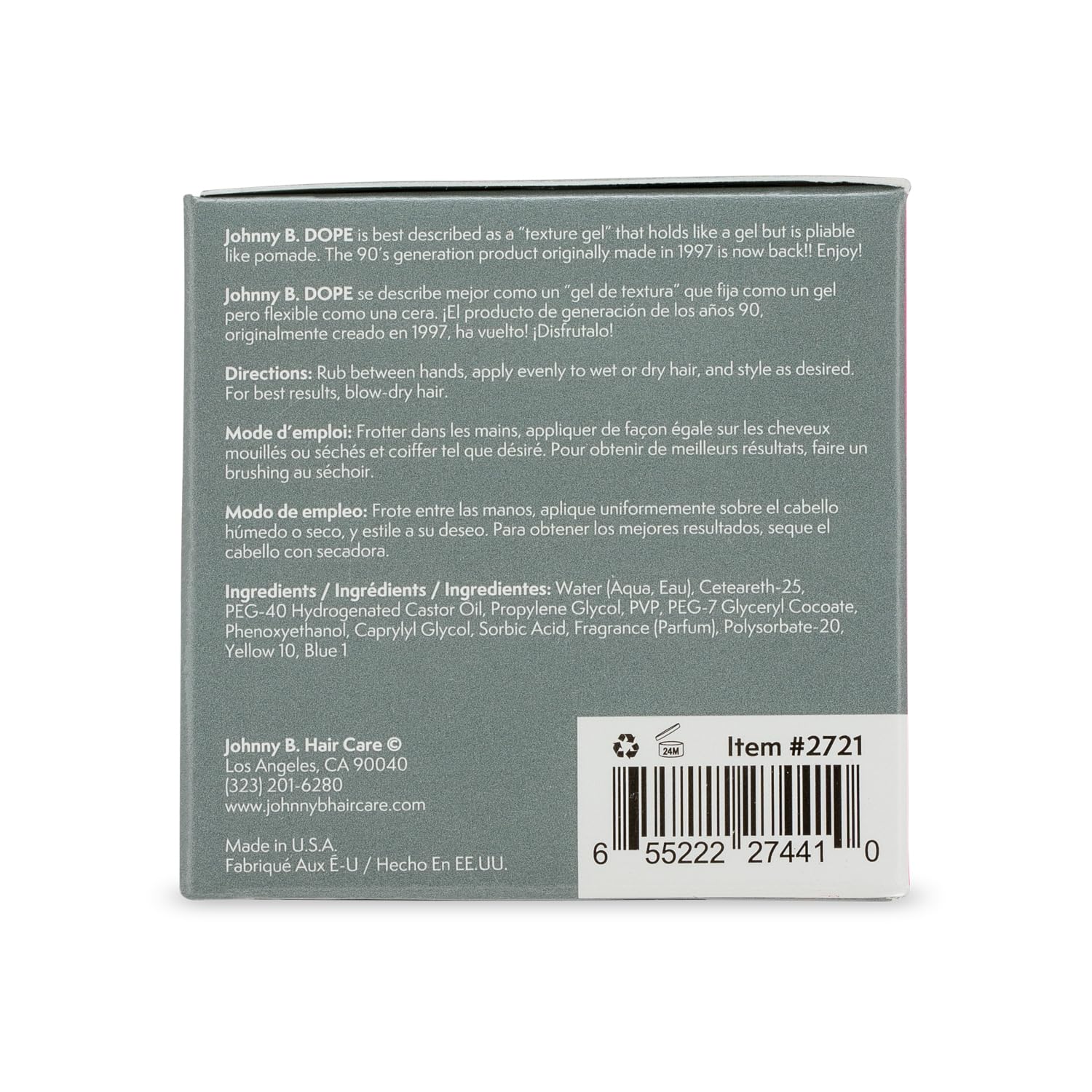Johnny B. Dope Texture Gel jar shows premium formulation for strong control
