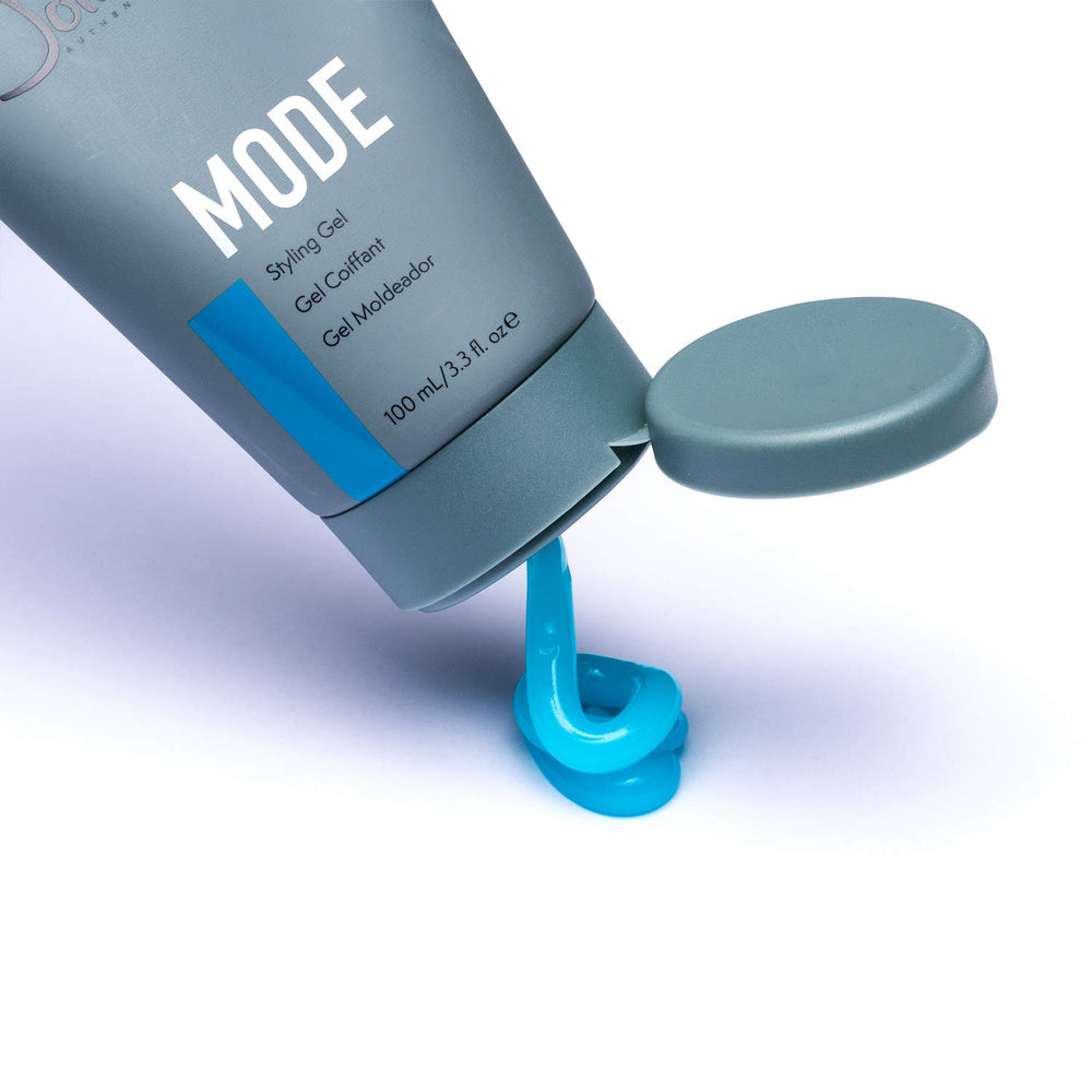 Johnny B Mode gel texture swatch reveals rich, no-flake consistency great for controlled styling.