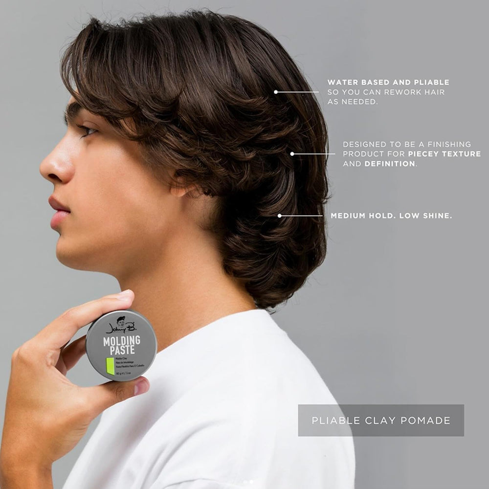 Johnny B. Molding Paste definition-hair highlights improved texture and defined style.