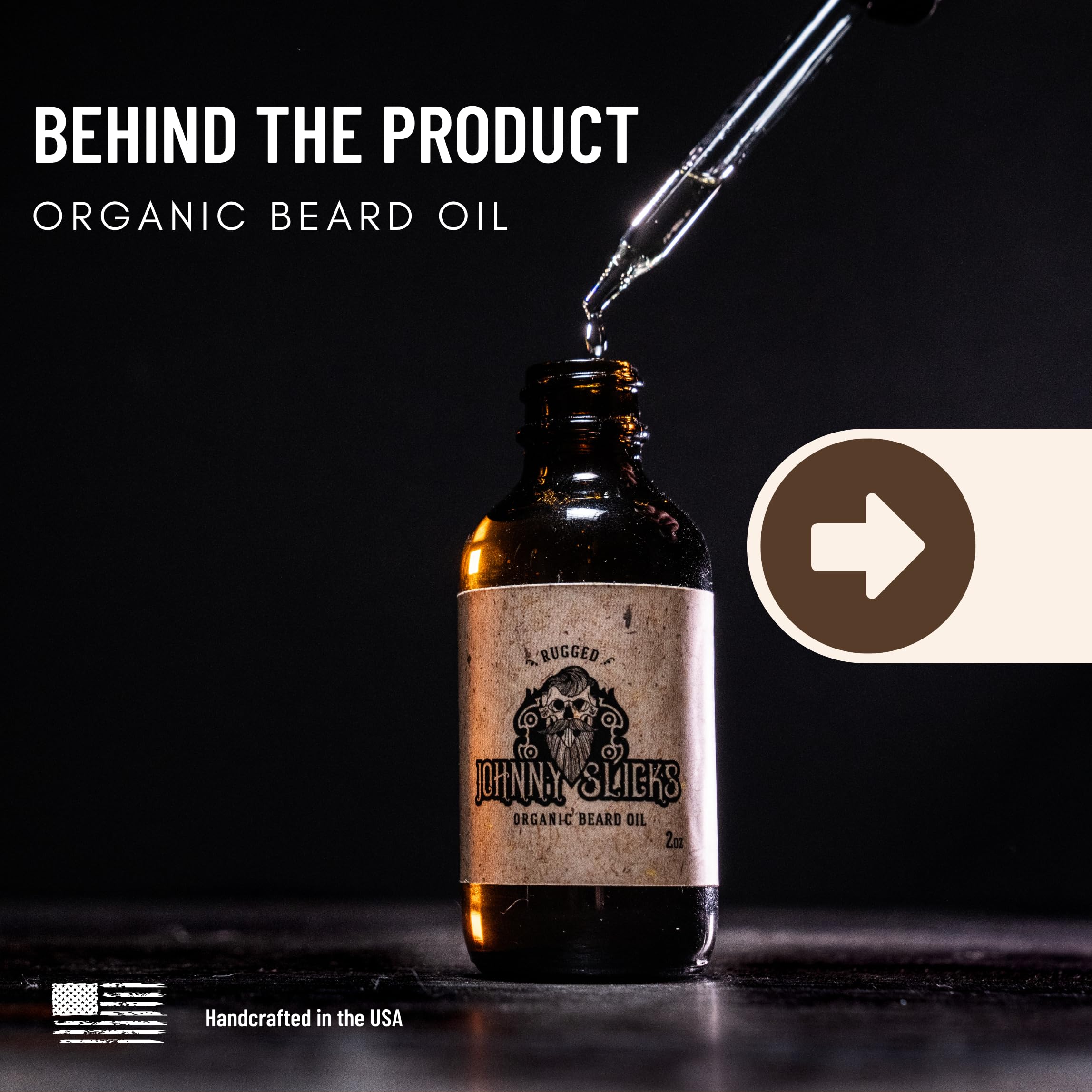 Johnny Slicks Beard Oil application image demonstrates palm rub for easy styling.